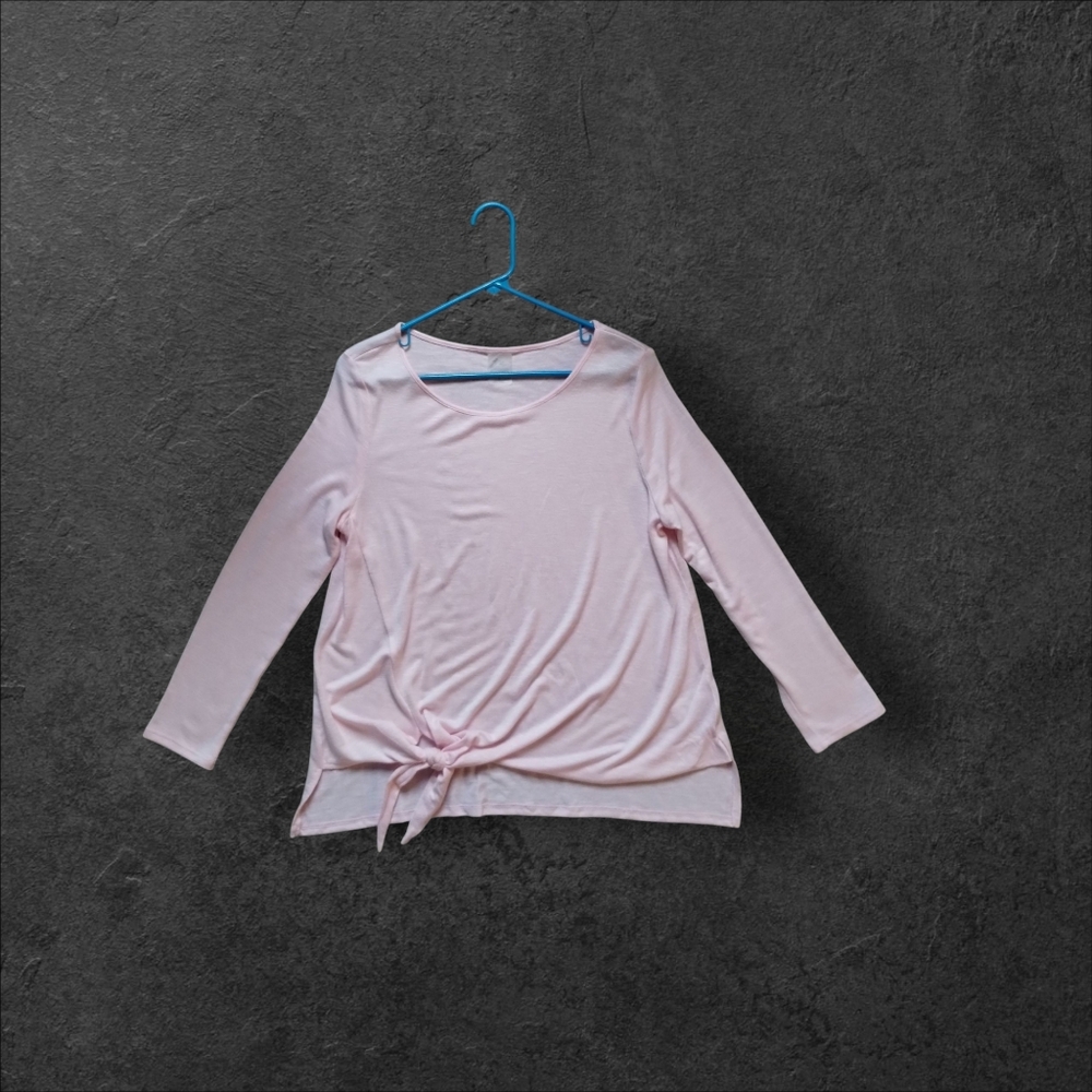 ZeroXposur 3X Platinum Tie Front Long Sleeve Knit Sweater Pink Feather Size L